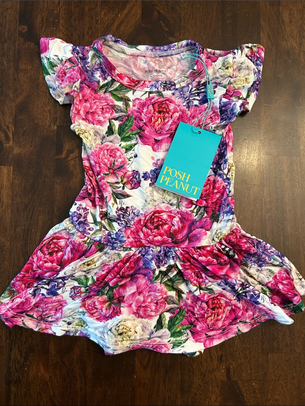 New with tags! Posh Peanut Pink & Purple Floral Dress, 6-12 months